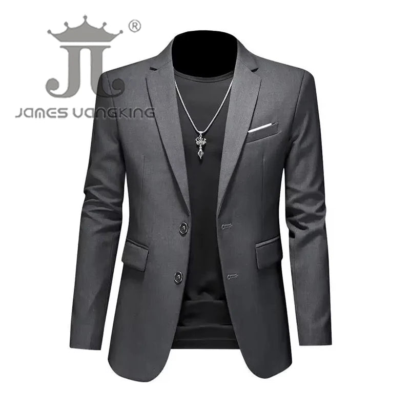 Men's High-End Solid Color Blazer – Casual Business & Groom Wedding Suit Jacket