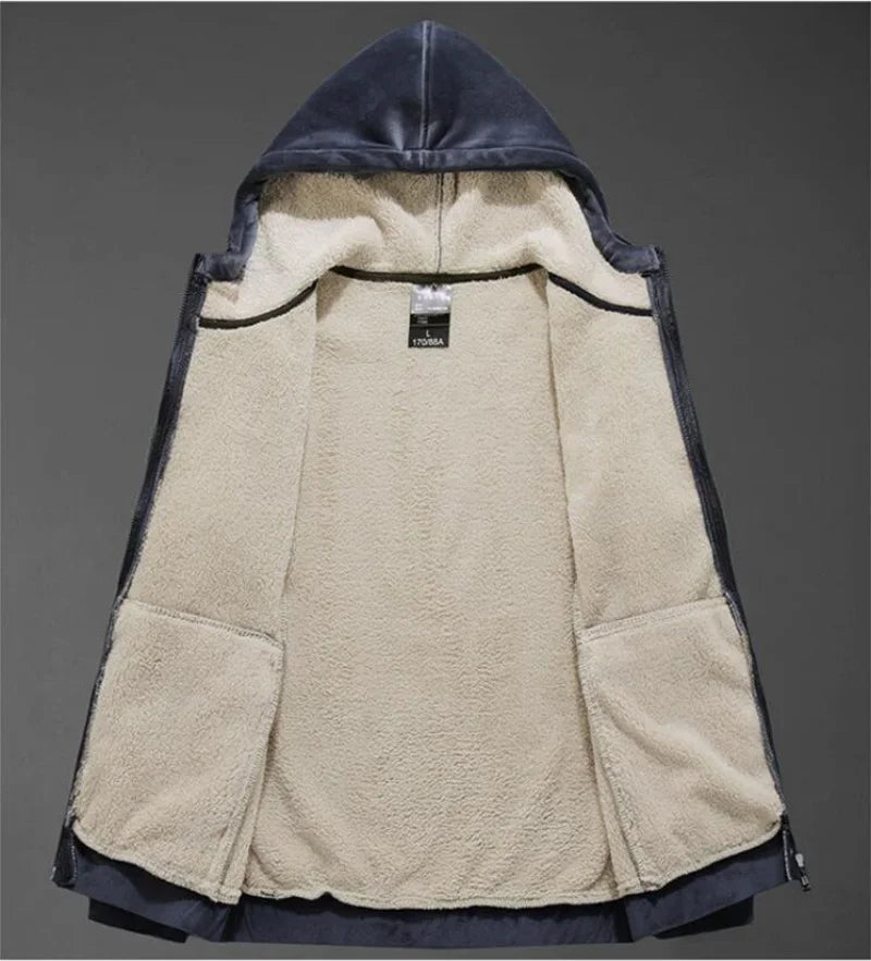 Men’s Lamb Wool Hooded Hoodie – Thick Cashmere Sweatshirt, Plus Size Winter Coat (Up to 8XL)