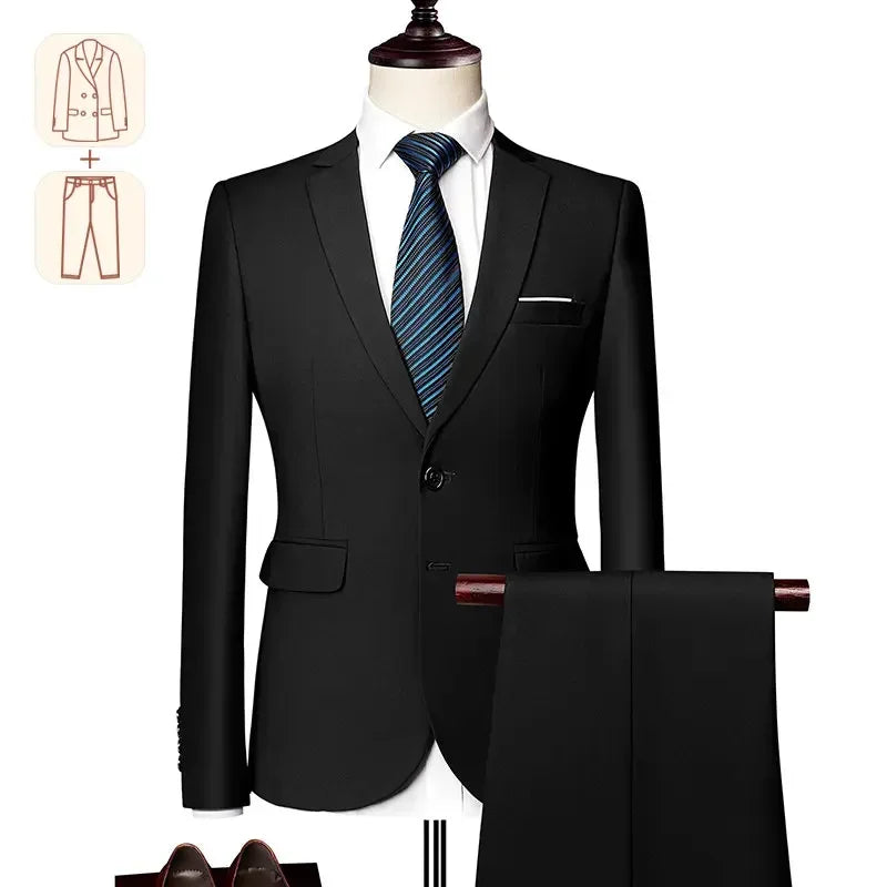 2025 Men's Business Casual Suit – Solid Color Formal Wedding & Prom Tuxedo Set