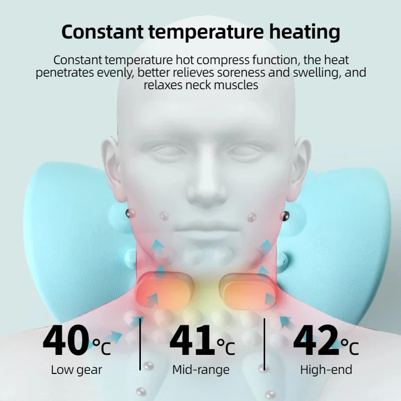 وسادة تدليك EMS المُدفأة - جهاز تدليك للعمود الفقري العنقي لتخفيف آلام الرقبة والكتف والظهر