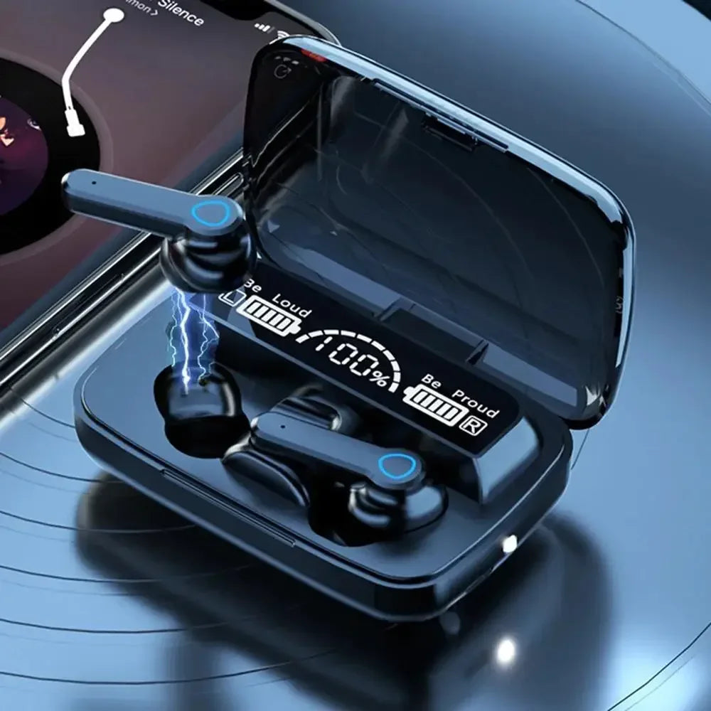 سماعة بلوتوث M19 الأصلية | سماعات أذن رياضية لاسلكية مع تحكم باللمس، شاشة LED، وحافظة شحن باور بانك