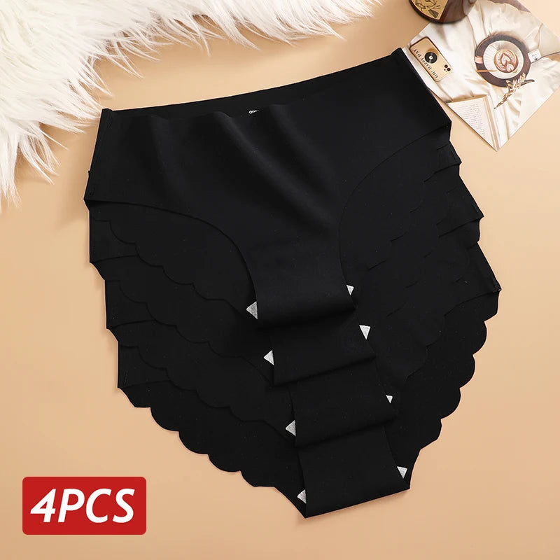 4PCS Set Women's Ice Silk Seamless Panties Solid Color Ultra Thin No Trace Elastic Underwear