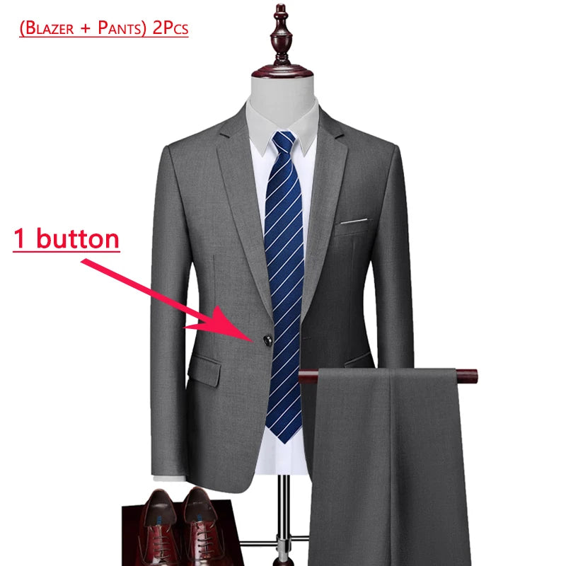14 Color M-6XL Men's 3-Piece Formal Suit – Jacket, Vest & Pants for Business, Groom & Wedding