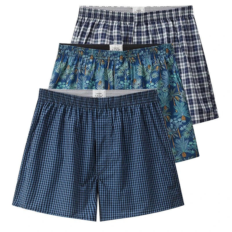 3PCS Men's Cotton Boxer Shorts | High Quality College Style Underwear | Soft Breathable Loose Pajama Shorts