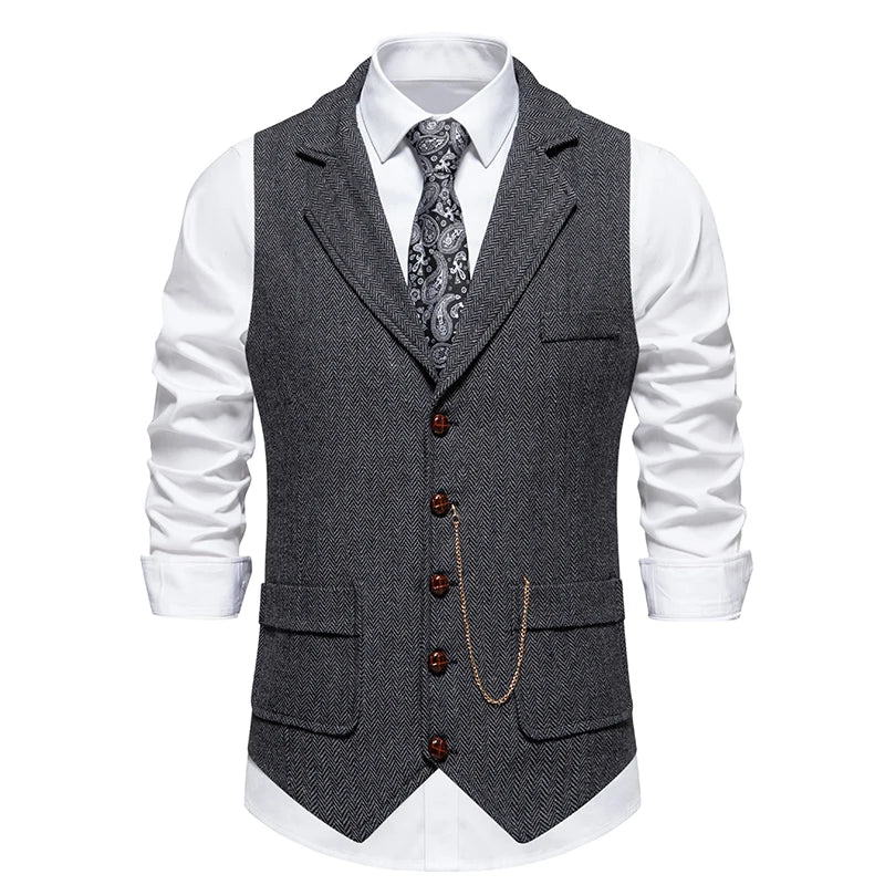 Men's Retro Tweed Suit Vest – Vintage Herringbone Gentleman Party Waistcoat