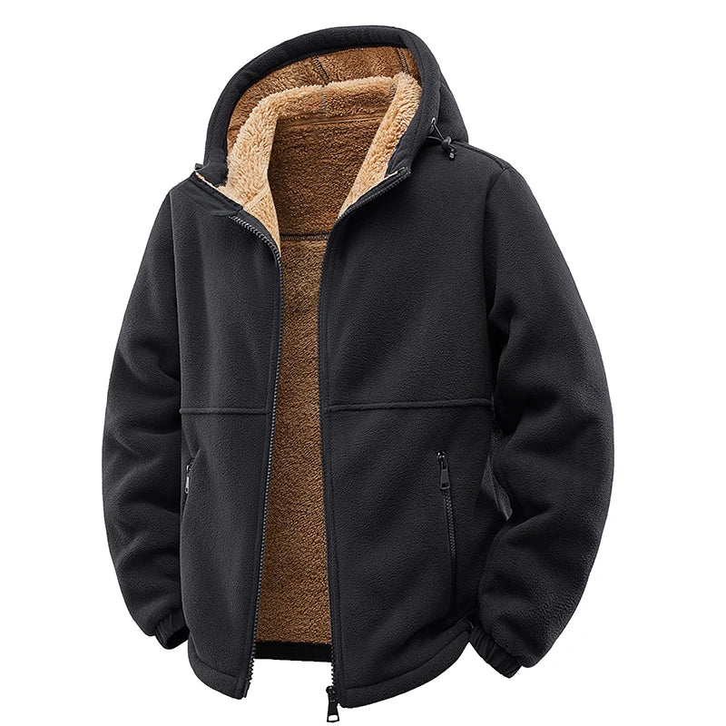COMXZ Plus Size Hooded Jacket – Thickened Warm Fleece Travel Coat for Autumn Winter Camping