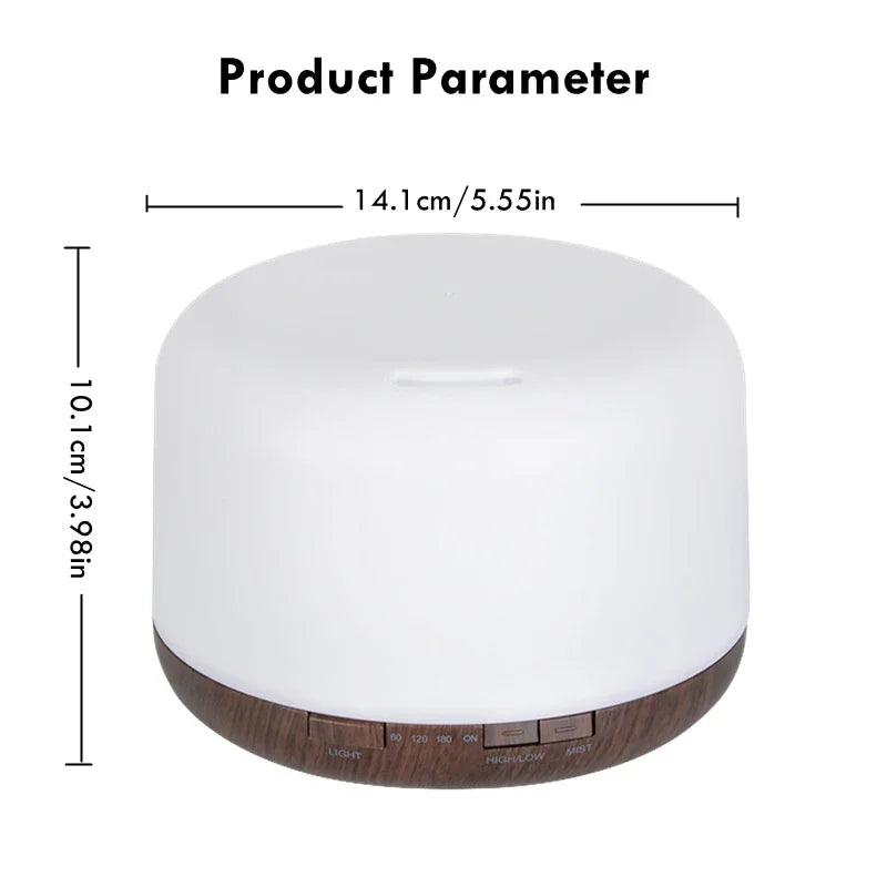 Mini Wood Grain Aroma Diffuser – 500ML USB Essential Oil Humidifier with Colorful Night Lights for Home Air Purification
