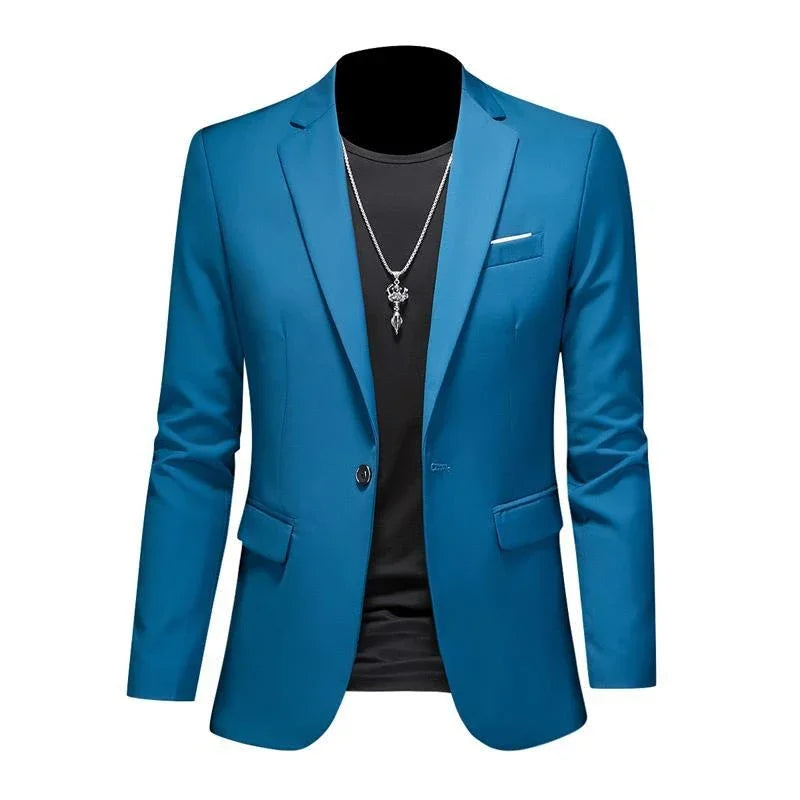 Men's High-End Solid Color Blazer – Casual Business & Groom Wedding Suit Jacket