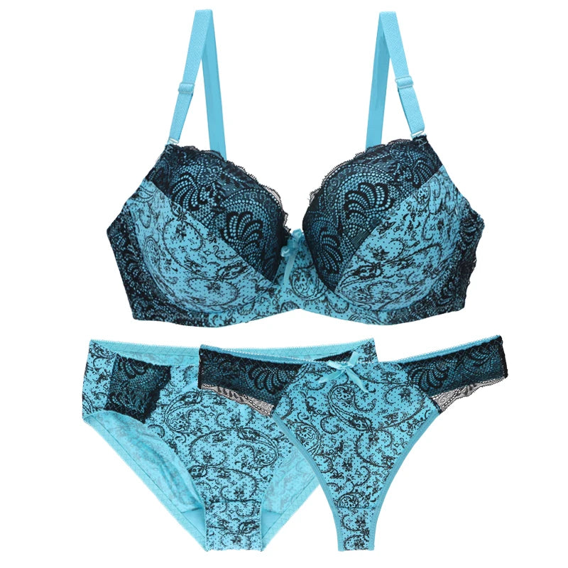 Nouvell Seamless Push Up Bra Set 3-Piece Women’s Underwear BCDEF Cup Plus Size Lingerie Beige Black Blue Purple Red White