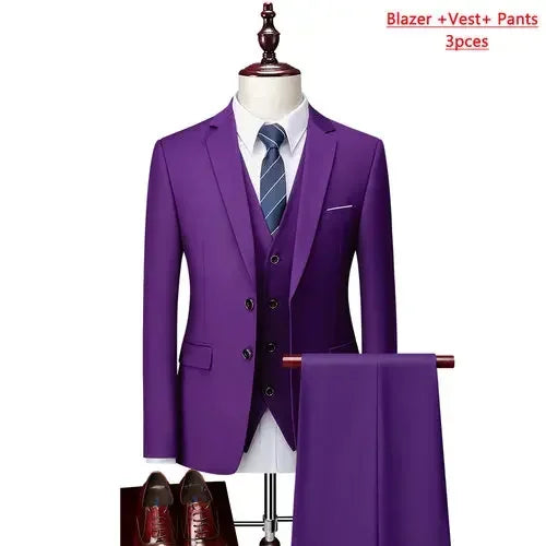 14 Color M-6XL Men's 3-Piece Formal Suit – Jacket, Vest & Pants for Business, Groom & Wedding
