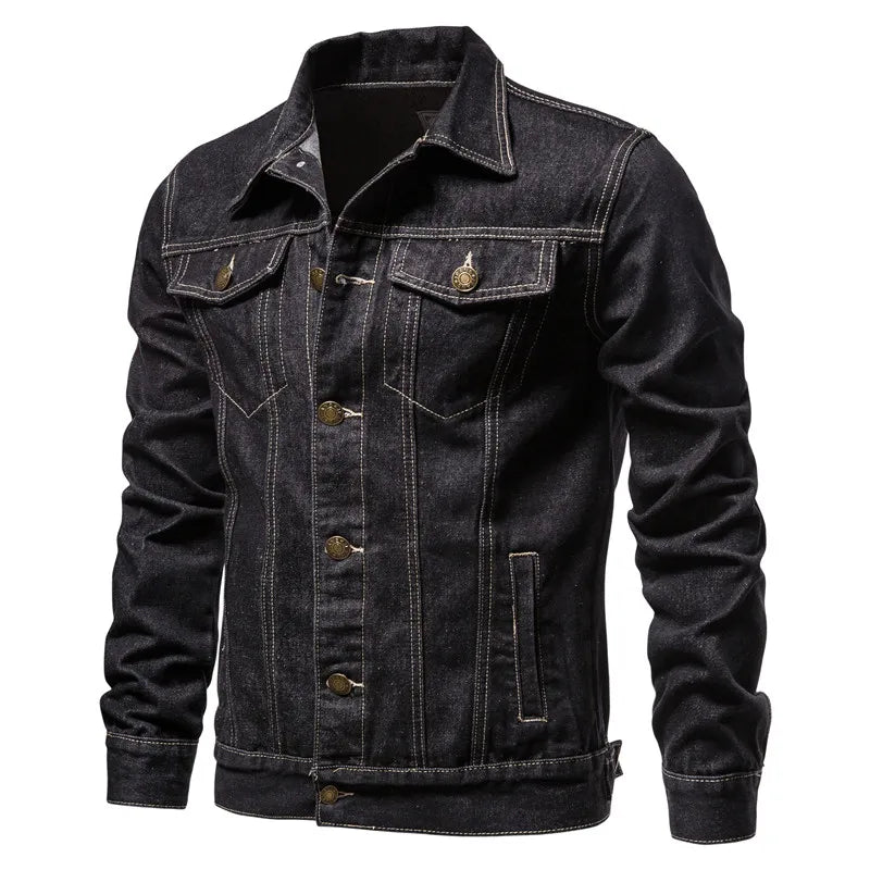2025 Men’s Autumn Denim Jacket – Slim Fit Vintage Motorcycle Cotton Coat (Black & Blue)