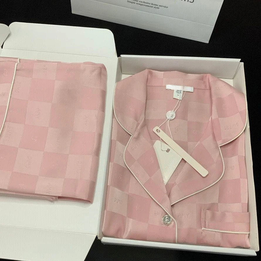 Women’s Silk Satin Pajamas Set – Two-Piece Sleepwear with Lace Trim, Sweet Home Loungewear for Spring & Autumn