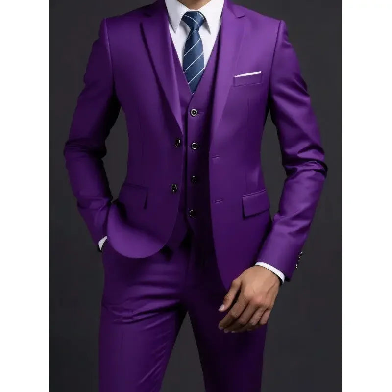 Men's 3-Piece Gentleman Suit – British Style Solid-Color Business & Wedding Outfit