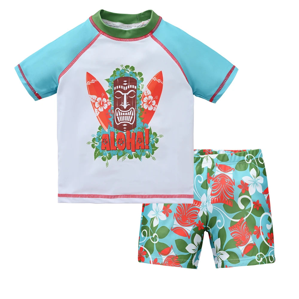 Boys 2 Piece Swimsuit Set Cool Print Kids Swimwear Beach Surfing Shorts