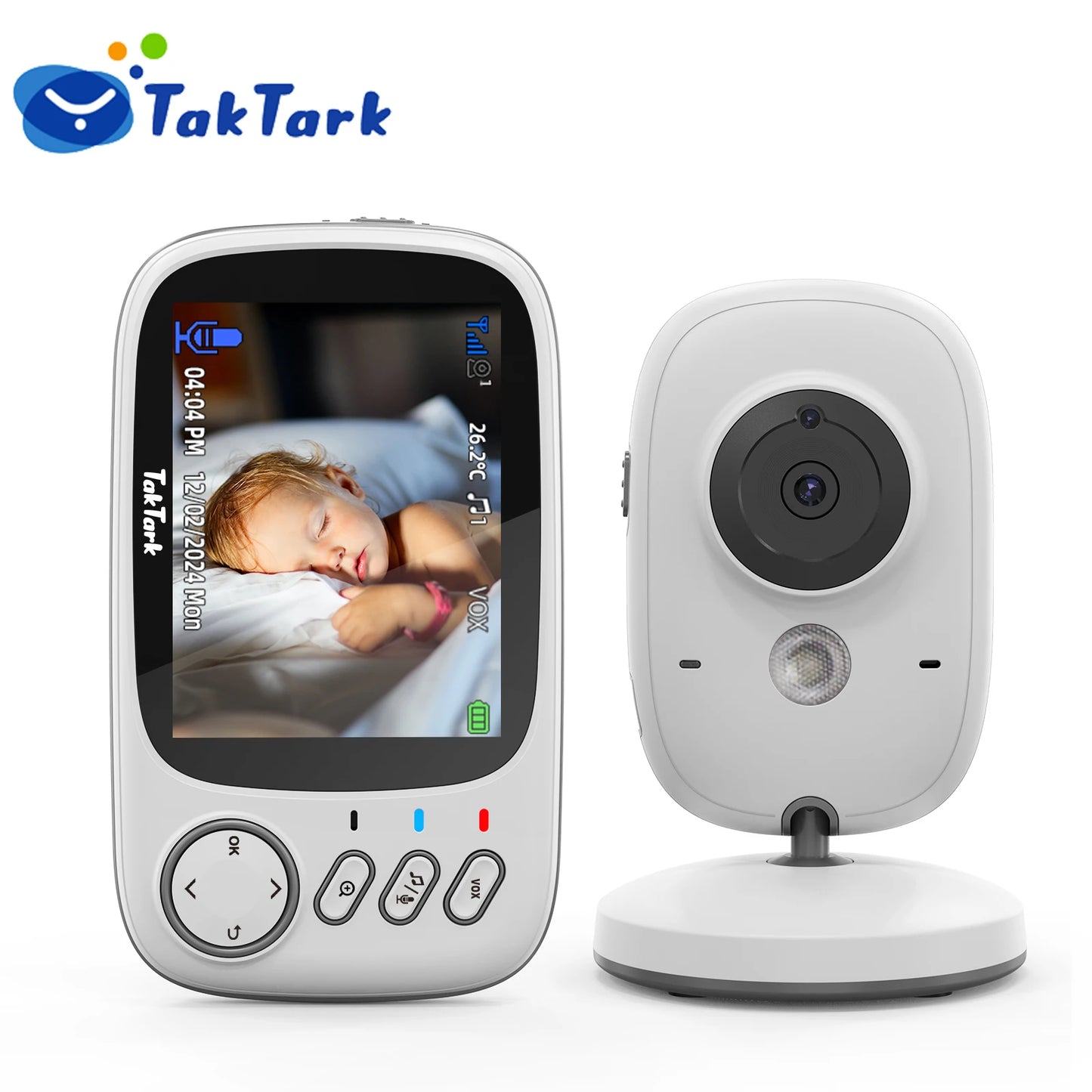 TakTark 3.2” Wireless Video Baby Monitor – Night Vision, Two-Way Intercom, Temperature Monitoring, Nanny Surveillance Camera