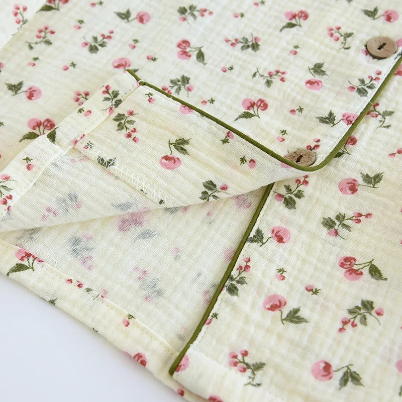 2025 Spring & Autumn Women's Pajama Set | 100% Cotton Crepe Long Sleeve Top & Pants | Cute Sweet Two-Piece Homewear