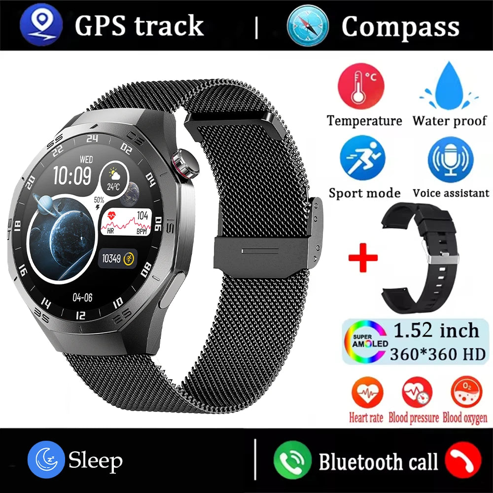 2025 Smart Watch for Men – AMOLED Screen, GPS, Heart Rate, Bluetooth Calls & Waterproof