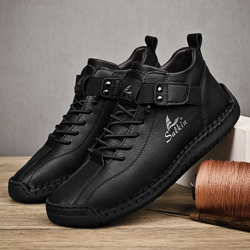 2025 Men’s Leather Sneakers – Handmade Breathable Leather Shoes, Casual Ankle Boots & Outdoor Footwear
