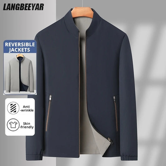 Men’s Reversible Waterproof Blazer Jacket – Premium Wrinkle-Free Baseball Collar Windbreaker