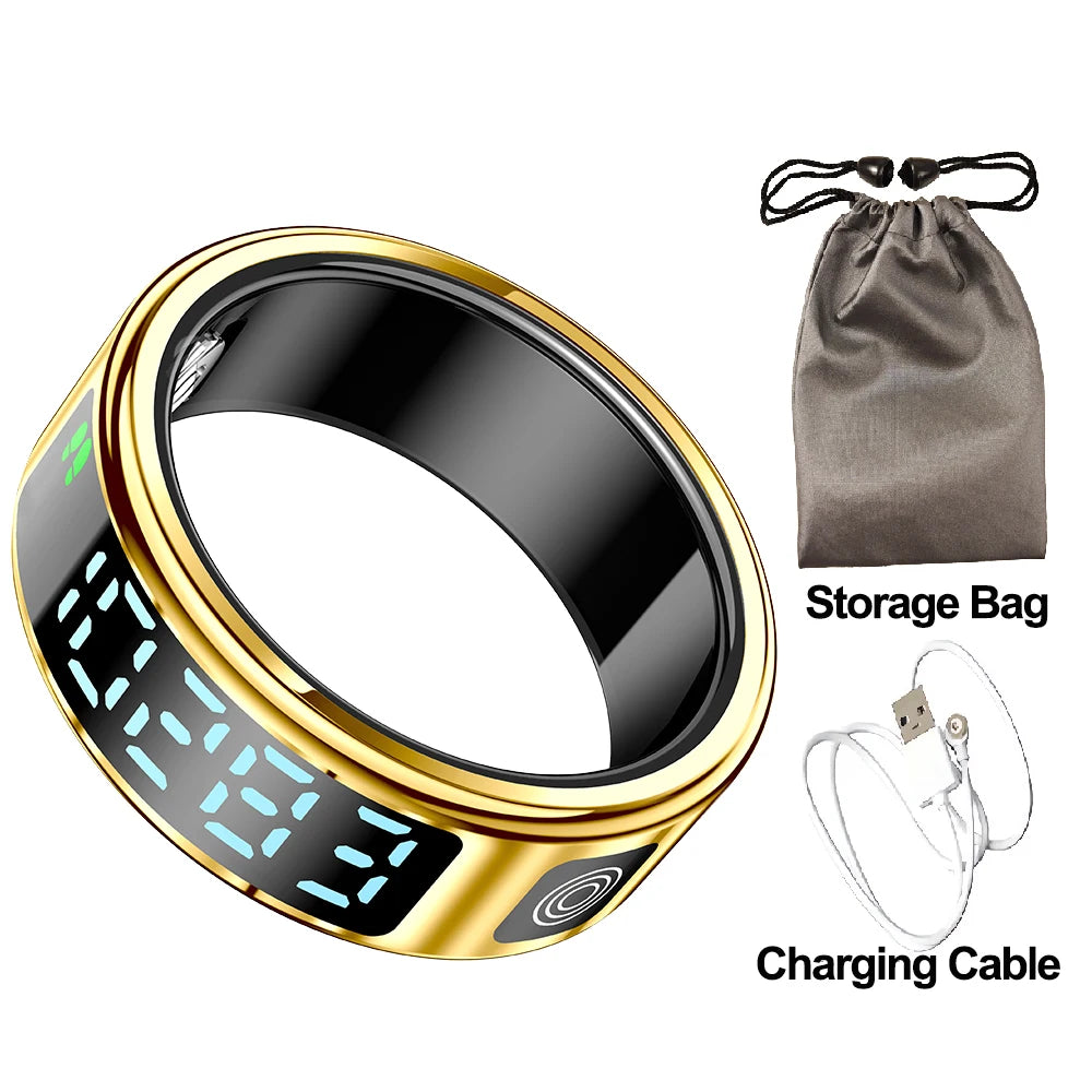 2025 SR08 Smart Ring – LED Display, Heart Rate & Blood Oxygen Monitor, 5ATM Waterproof, Multi-Sport Modes for Men & Women