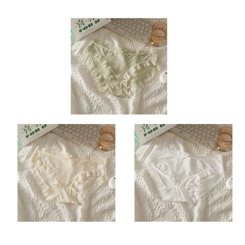 3Pcs Women Low Waist Panties Panties Sexy Lingerie Lace Quick Drying Briefs Female Seamless Underwear Solid Color Underpants