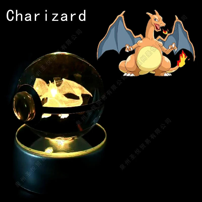 Pokémon 3D Crystal Ball Night Light – Pikachu, Gengar & Mewtwo Pokéball Glass Lamp for Kids Birthday Gifts