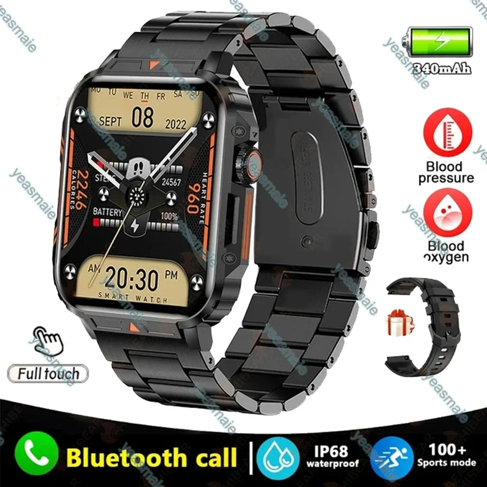 Military Outdoor Sports Smart Watch for Men – Heart Rate Health Monitor, Bluetooth Call, GPS Track, Waterproof for Android & iOS