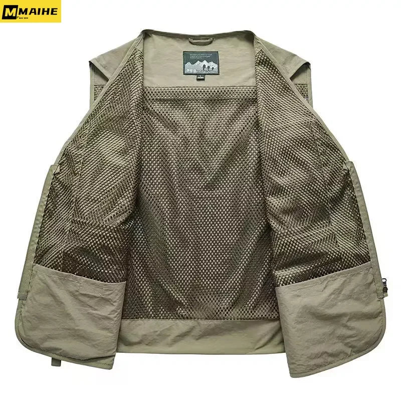 Men’s US Tactical Vest – 14-Pocket Summer Mesh Sleeveless Hiking, Fishing & Photographer Waistcoat
