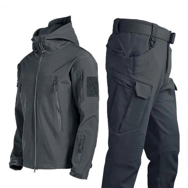 Men’s Fleece Waterproof Tactical Jacket Set – Warm Elastic Hooded Outdoor Hiking & Fishing Tracksuit S-5XL