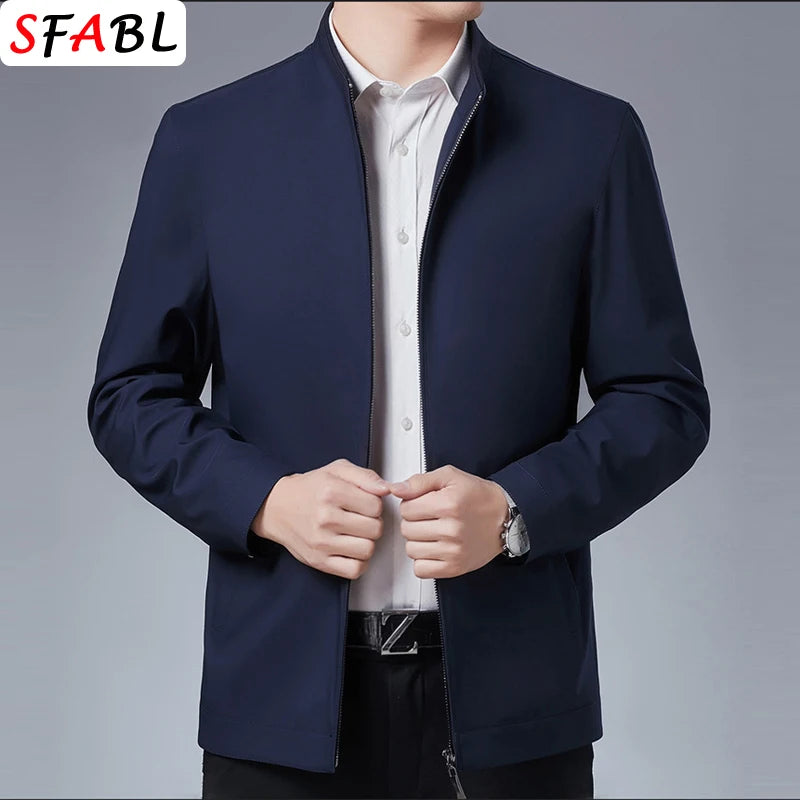 Men’s Solid Luxury Business Jacket – Casual Zipper Blazer Coat for Spring & Autumn (Up to 3XL)