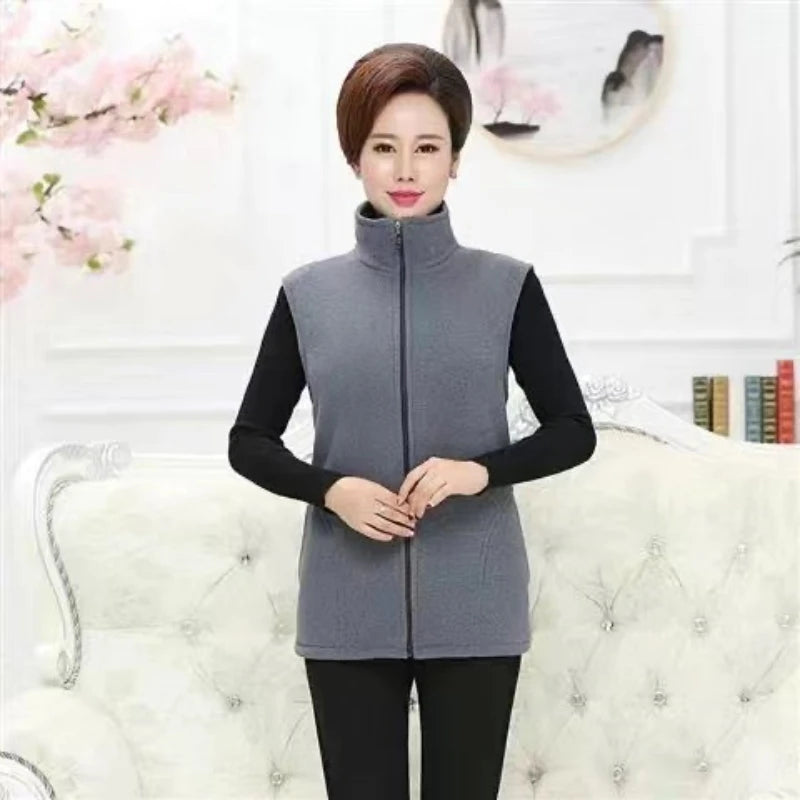 Plus Size Women's Polar Fleece Vest Sleeveless Zipper Jacket Autumn Fashion Leisure Gilet