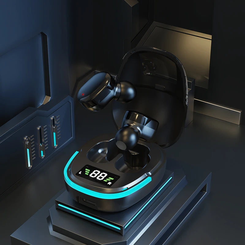 سماعات أذن بلوتوث مع شاشة LED | سماعات أذن لاسلكية ستيريو عالية الدقة، مقاومة للماء، ومضادة للضوضاء، ومناسبة للألعاب