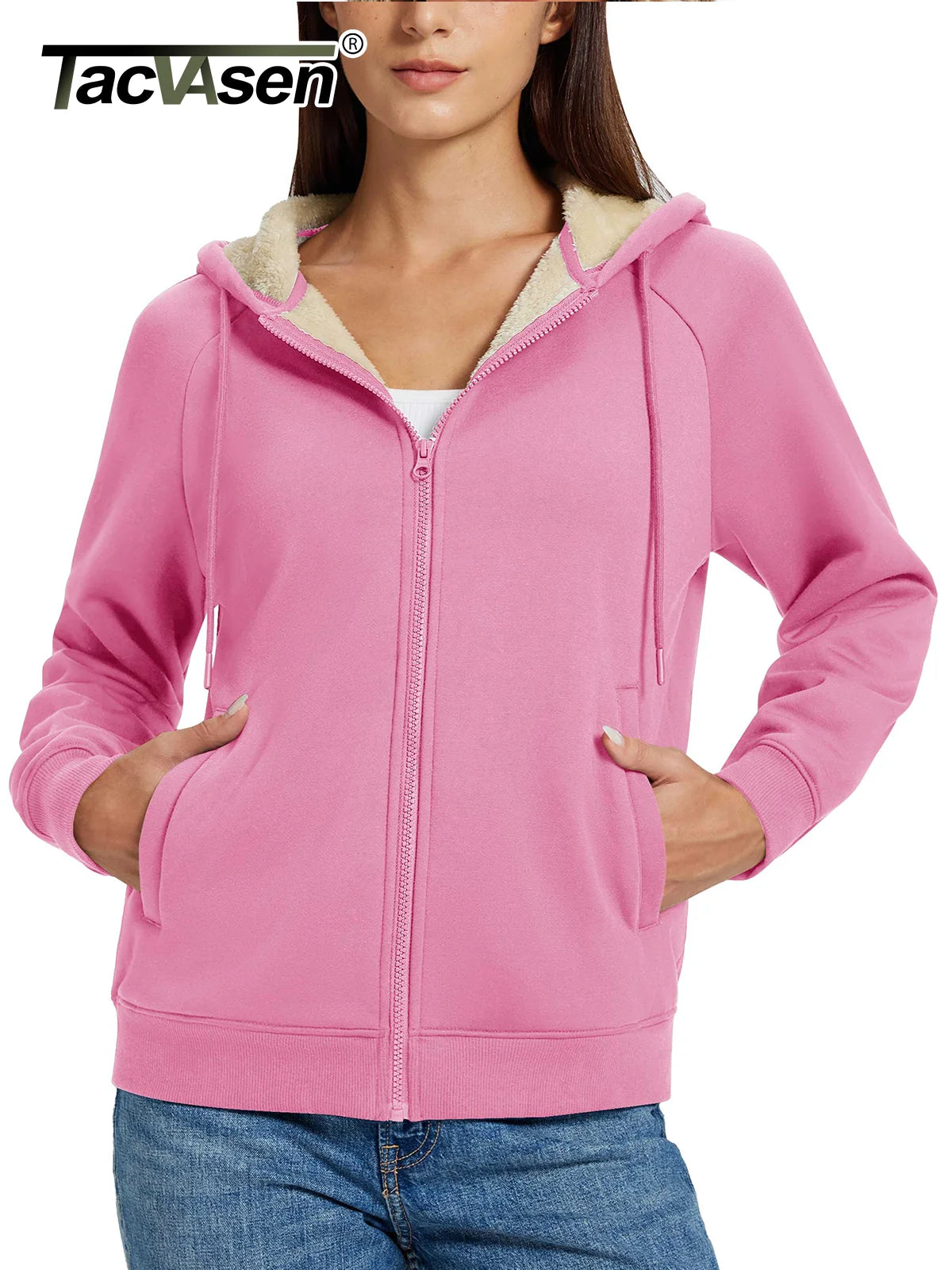TACVASEN Women's Sherpa-Lined Full-Zip Hoodie Jacket Winter Warm Casual Outdoor Sweatshirt with Pockets