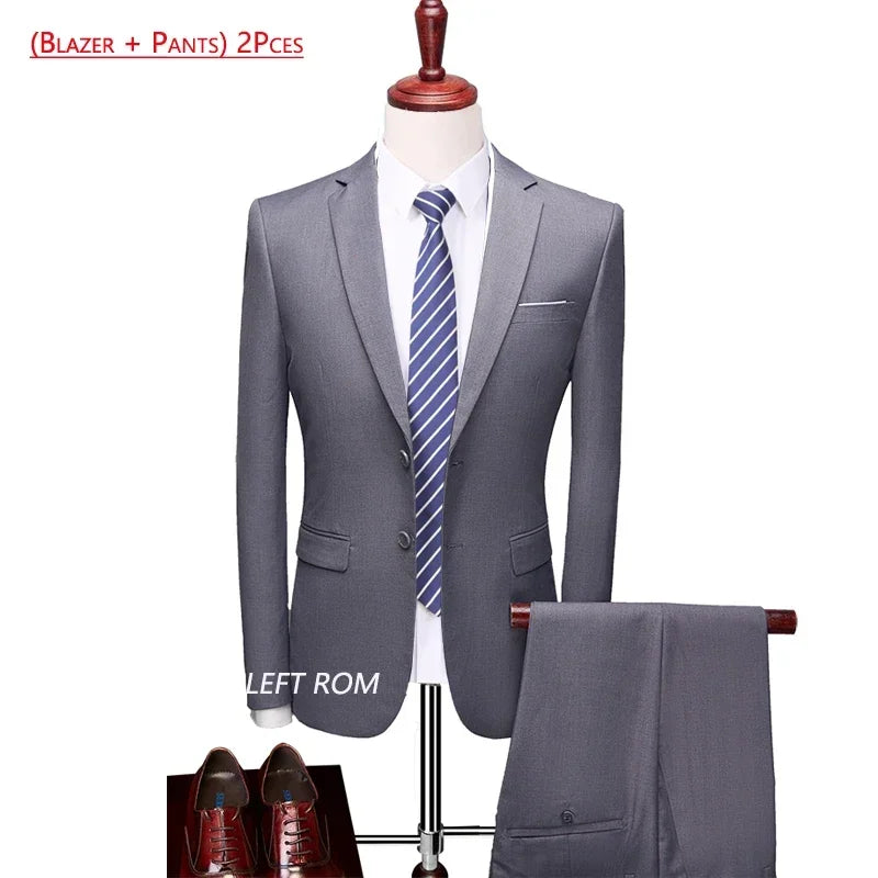 14 Color M-6XL Men's 3-Piece Formal Suit – Jacket, Vest & Pants for Business, Groom & Wedding