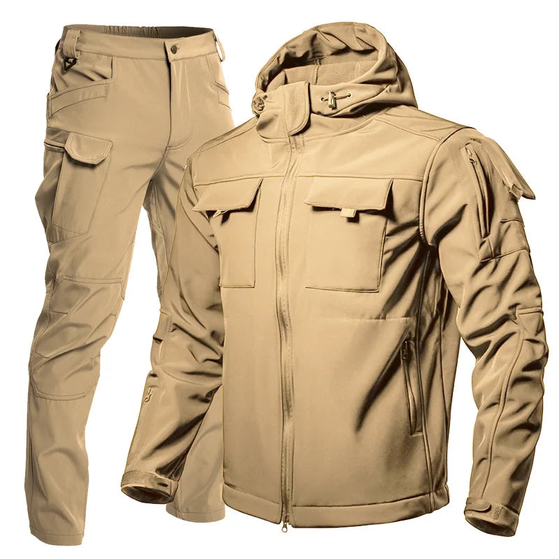 CHRLCK Men's Waterproof Winter Hiking Jacket & Softshell Pants Set | Windproof Fleece Outdoor Gear