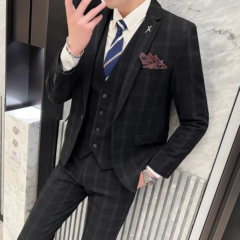 2023 Men's British Fashion 3-Piece Slim Fit Suit – Trendy Banquet Outfit