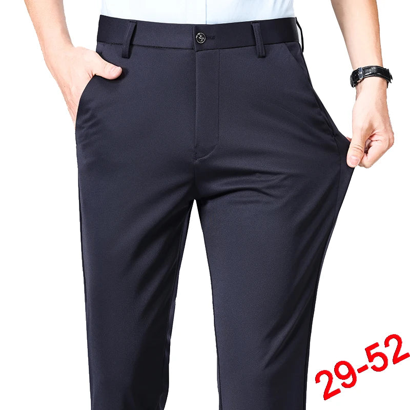 Men's Plus Size Business Suit Pants – Stretch Formal Dress Trousers in Classic Black