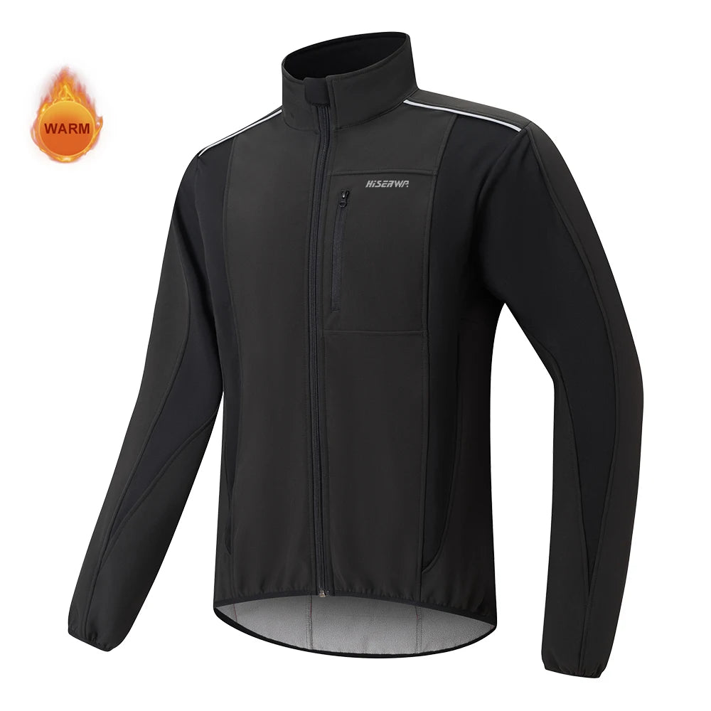 سترة ركوب الدراجات للرجال من HISERWA - مصنوعة من الصوف المقاوم للرياح بأكمام طويلة ودافئة وناعمة وممشطة