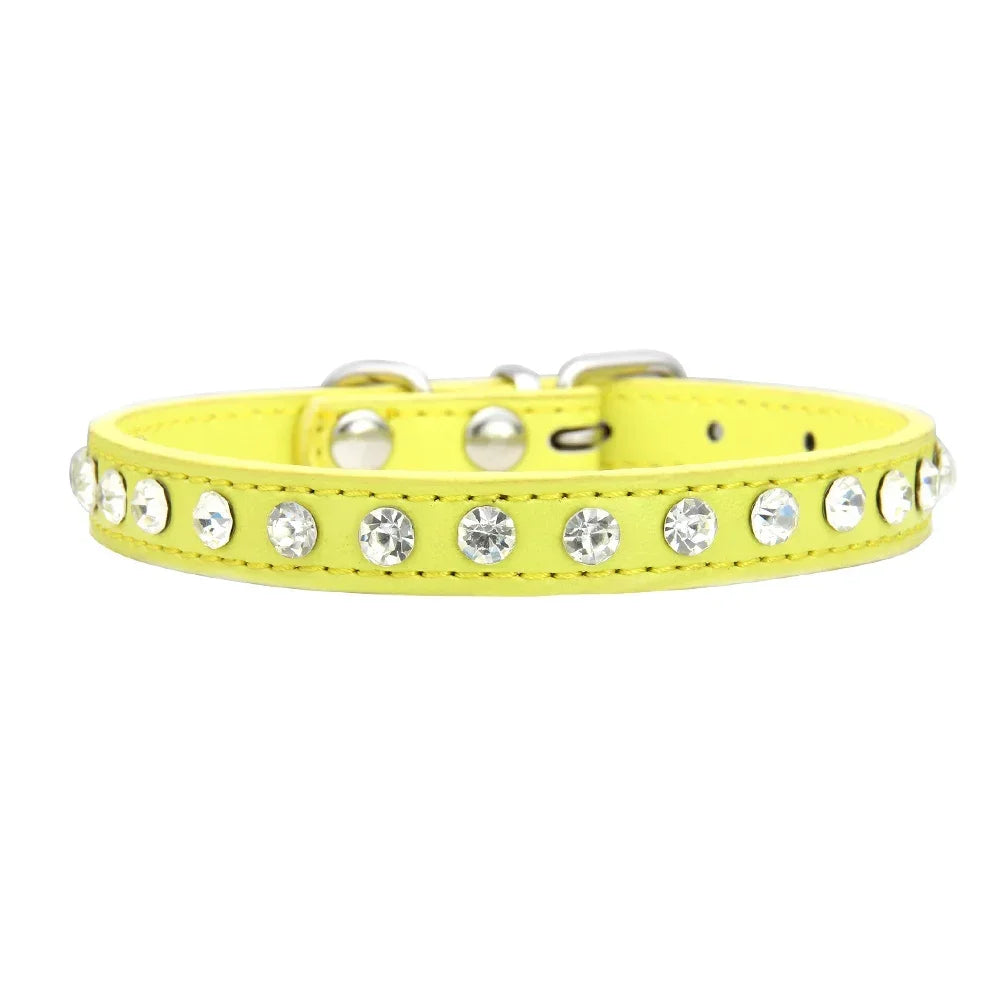 Collar de perro personalizado con diamantes de imitación: cuero sintético ajustable en 16 colores para perros pequeños y chihuahuas.