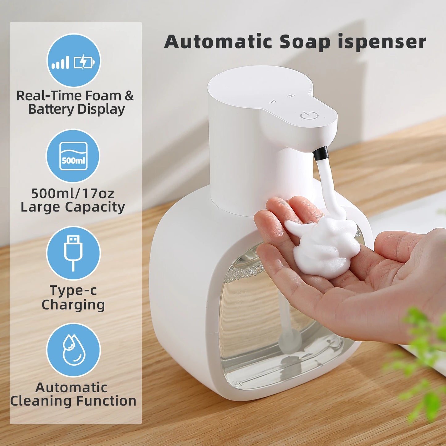 Wall-Mounted Automatic Soap Dispenser • 500ml Smart Foam Hand Washer • Induction Sensor & Rechargeable