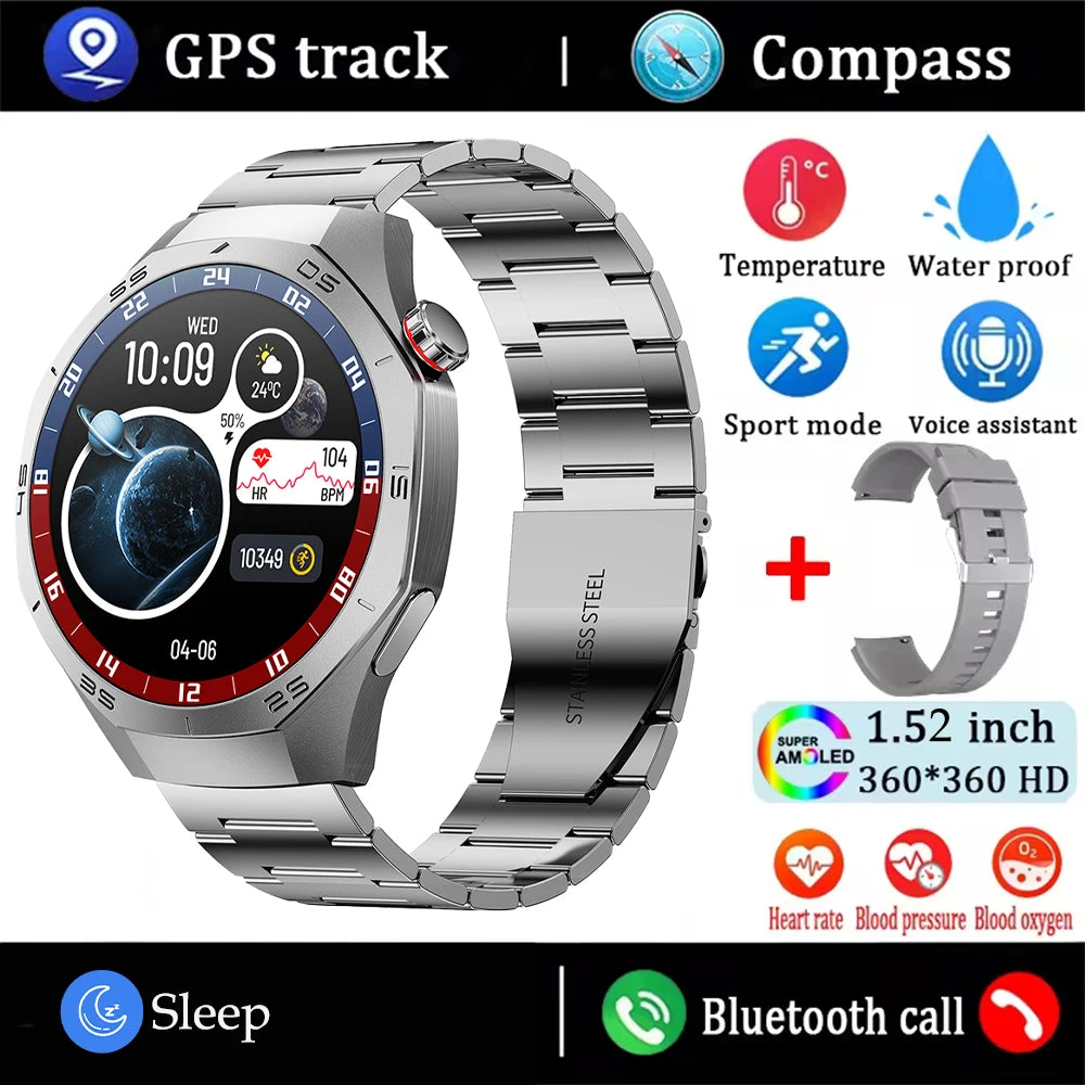 2025 Smart Watch for Men – AMOLED Screen, GPS, Heart Rate, Bluetooth Calls & Waterproof