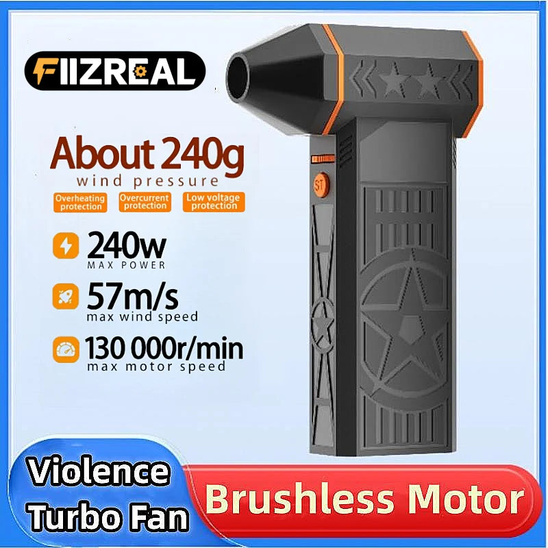 Fiizreal X50 Brushless Turbo Fan – 240W High-Speed Portable Camping Fan, 8000mAh Rechargeable, 57 m/s Typhoon Wind, USB-C Charging