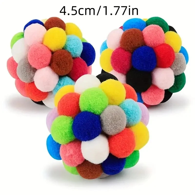 1 or 3PCS Colorful Plush Cat Balls – Elastic Bell Woolen Toys for Interactive Play