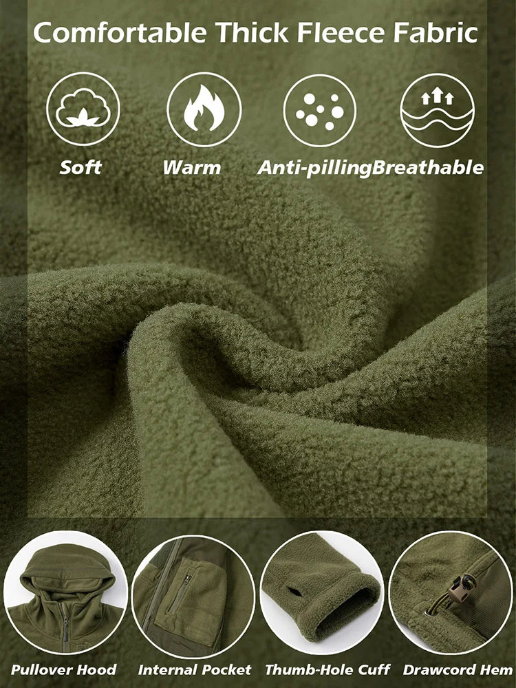 Men’s Tactical Fleece Jacket – Winter Warm Full-Zip Military Hoodie with Multi-Pockets for Hiking & Hunting