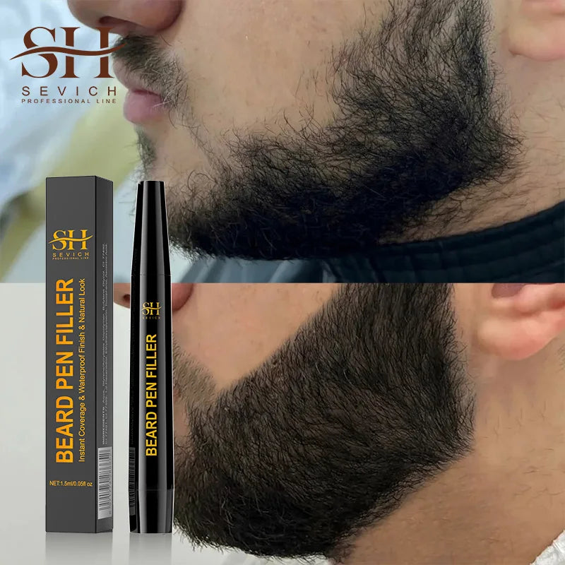 Waterproof Beard & Moustache Filler Pen – Black Beard Enhancer with Brush Tip for Natural-Looking Definition