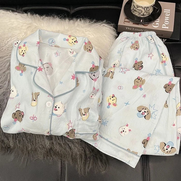 Autumn Women's Hello Kitty Pajama Set | Harajuku Style Plaid 2-Piece Cute Cartoon Sleepwear
