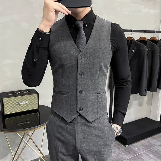 Men's High-End Solid Color Vest – S-7XL Casual Business & Groom Wedding Waistcoat