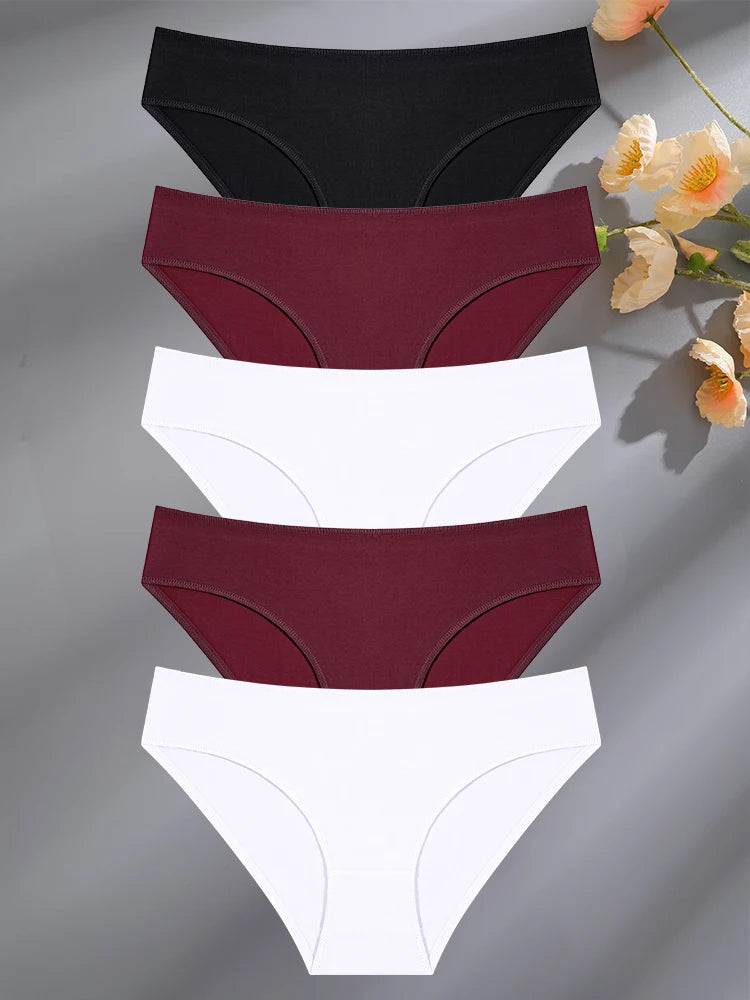 FINETOO 5PCS Set Women's Cotton Lingerie Panties S-XL Sexy Solid Color Underwear Briefs