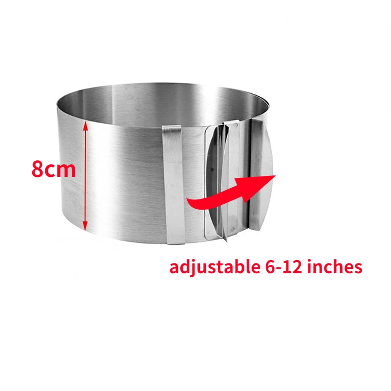 حلقة موس تلسكوبية قابلة للتعديل من الفولاذ المقاوم للصدأ 430 - قالب كيك 6-30 سم مع مقياس