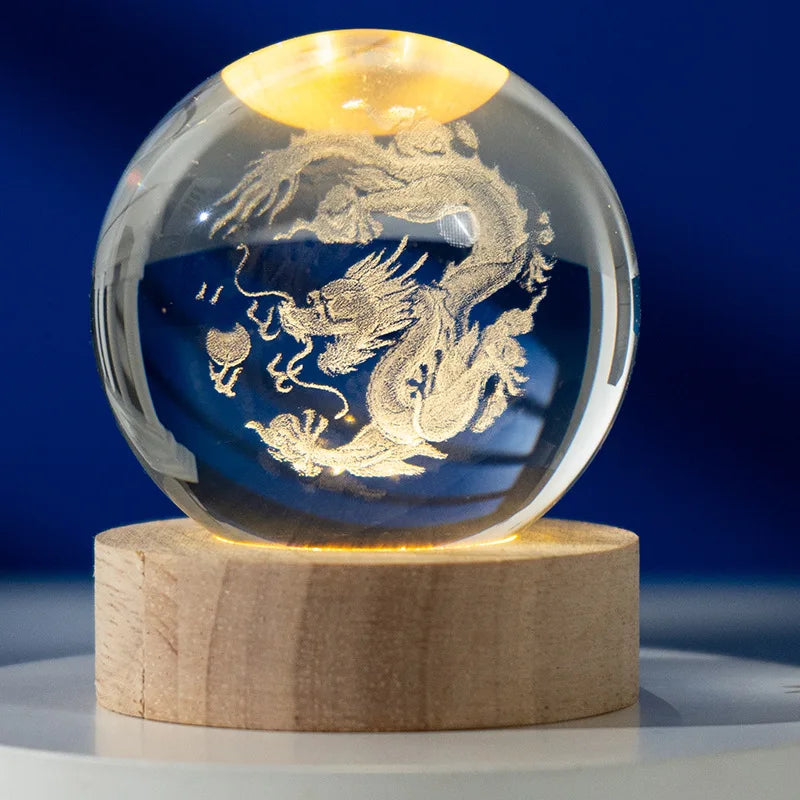 مصباح ليلي ثلاثي الأبعاد على شكل مجرة ​​كريستالية - مصباح كرة بلورية كوكبية متوهجة لتزيين السرير والمنزل وهدايا عيد الميلاد